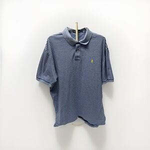 Polo‎ Ralph Lauren Polo Shirt Men's XL Blue Striped Short Sleeve Yellow Pony